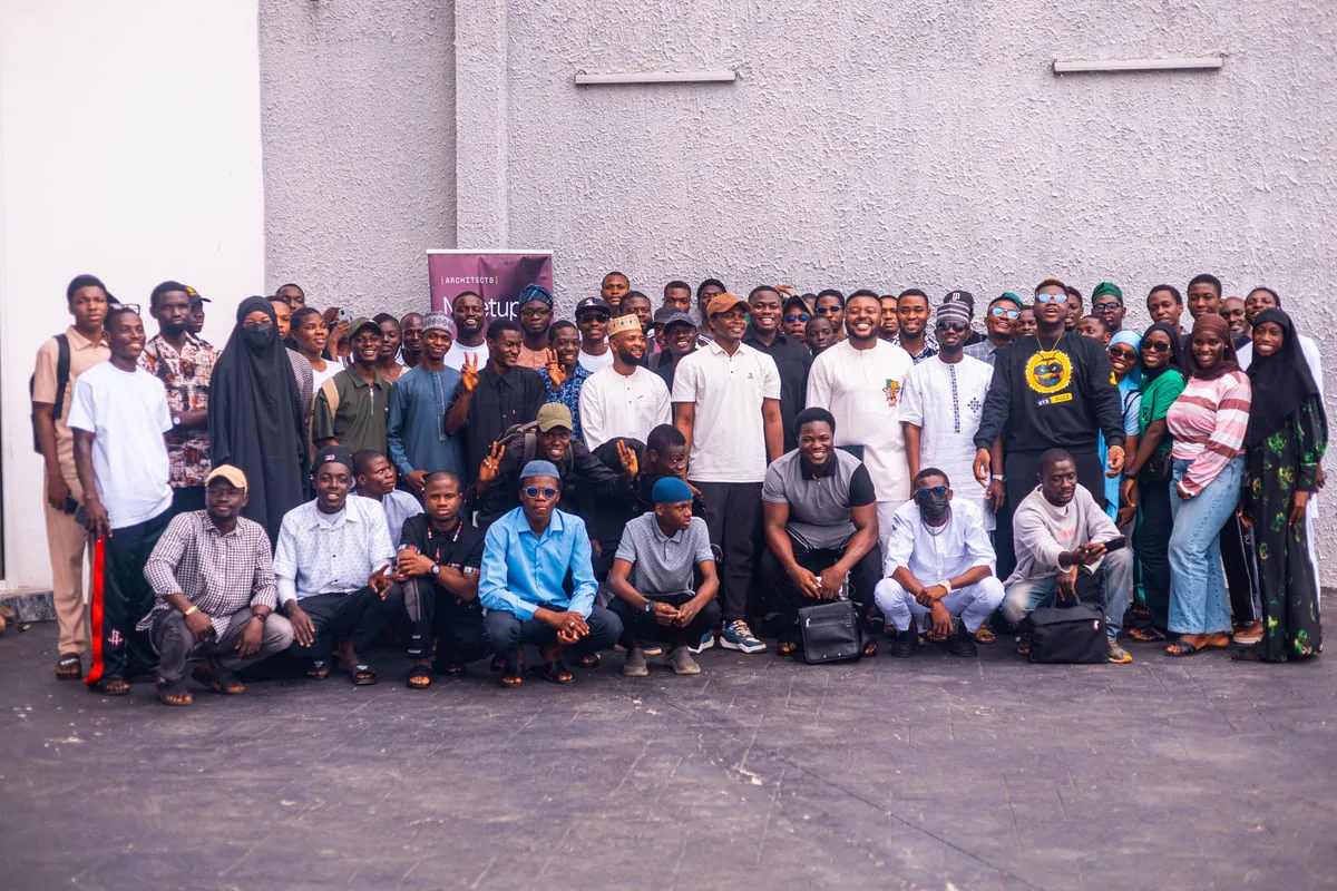 Group photo of Benin City builders outside after a community meetup.