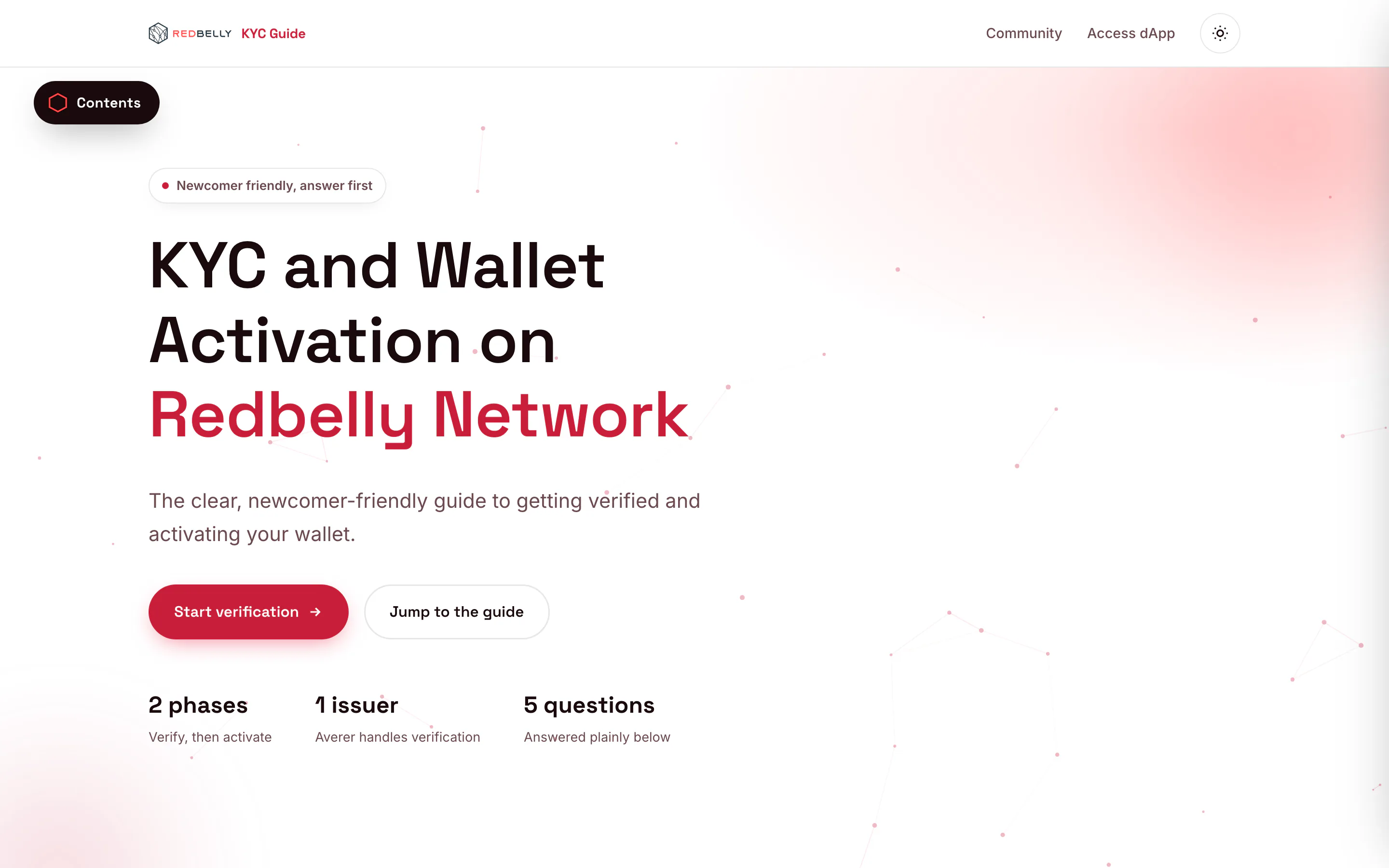 Redbelly KYC and Wallet Activation guide landing page with a two phase verification path.